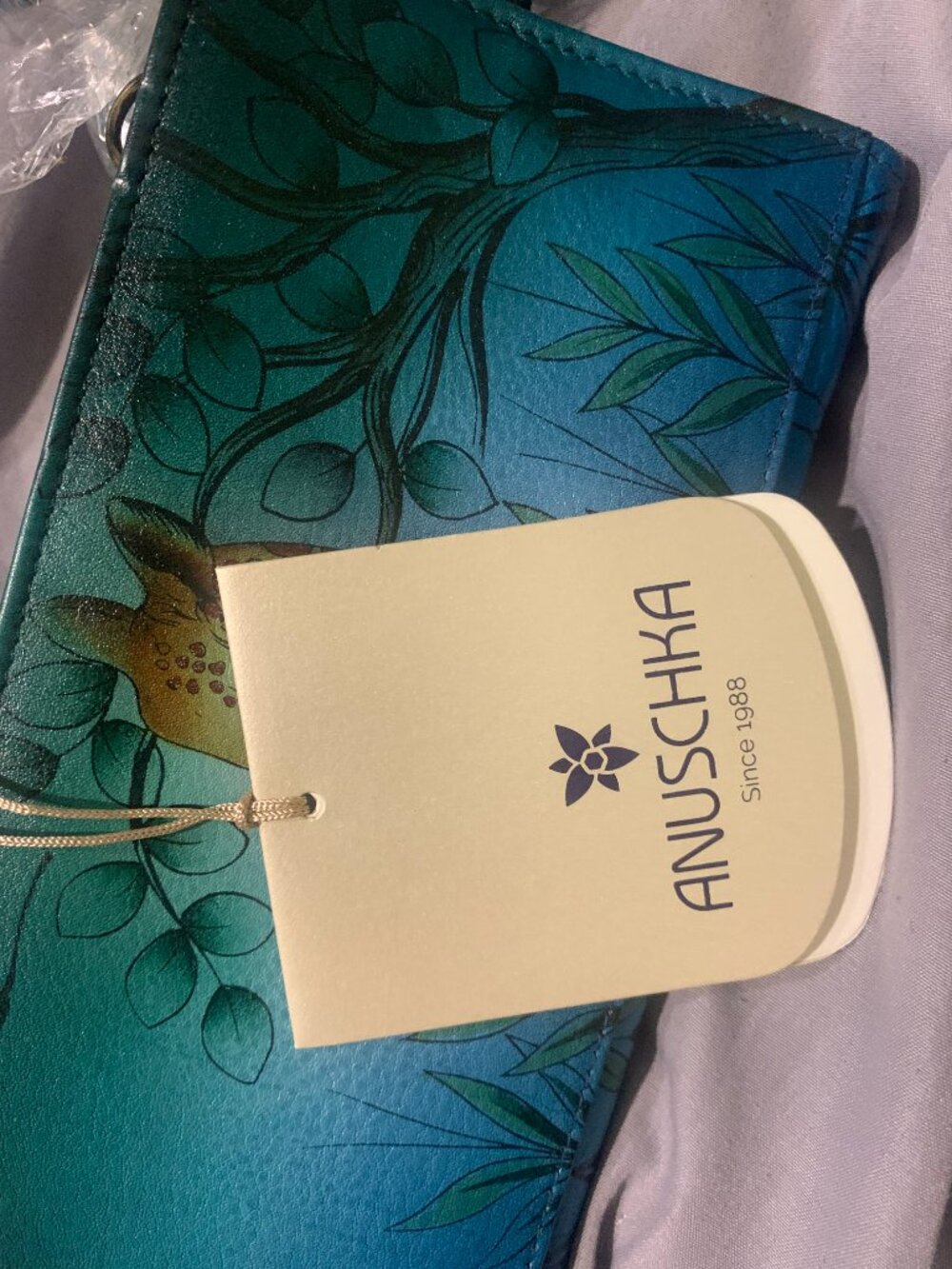 NIB Anuschka Leather Giraffe Double Compartment Crossbody Wallet - Picture 13 of 14